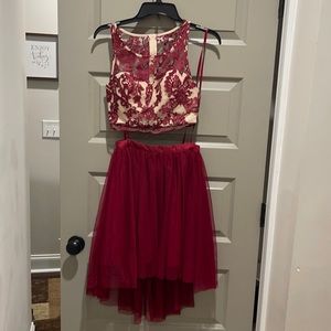 Burgundy prom dress 2 piece